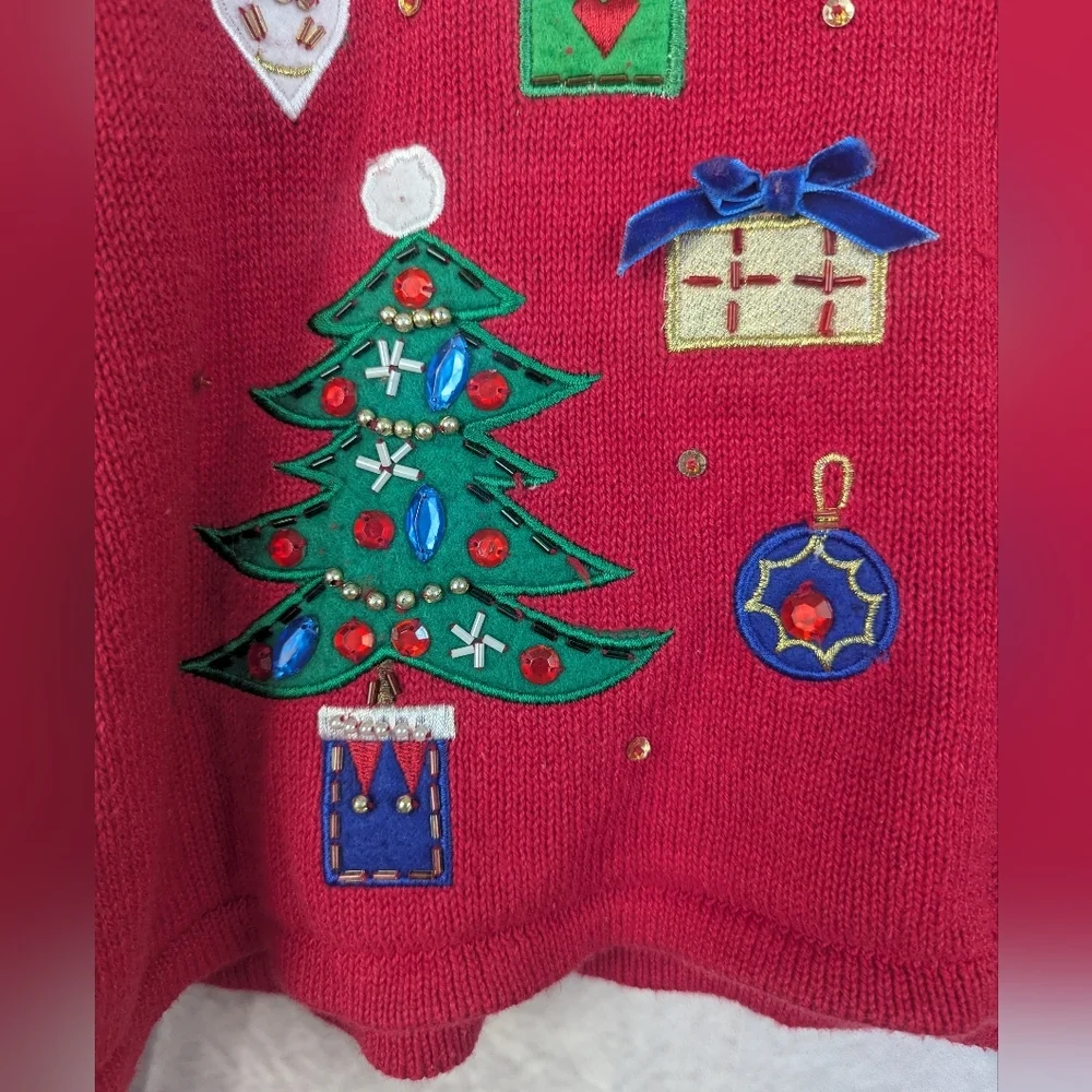 Tiara International Christmas Collection Size XL Beaded/Sequin Cardigan Sweater - Picture 10 of 16
